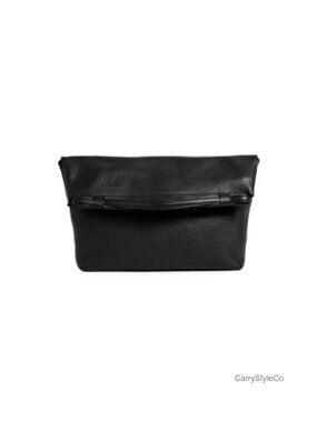 Foldable Top Leather Shoulder Bag with Adjustable Strap